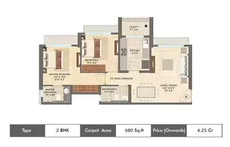 2 BHK-680 Sq.ft.